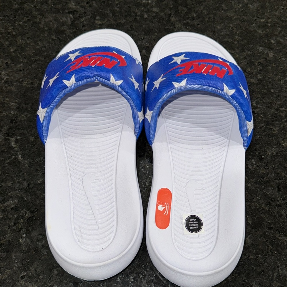 NIKE VICTORI ONE SLIDE STAR PRINT MEN SHOES SLIPPER BLUE/WHITE/RED SIZE 8 - Picture 5 of 6